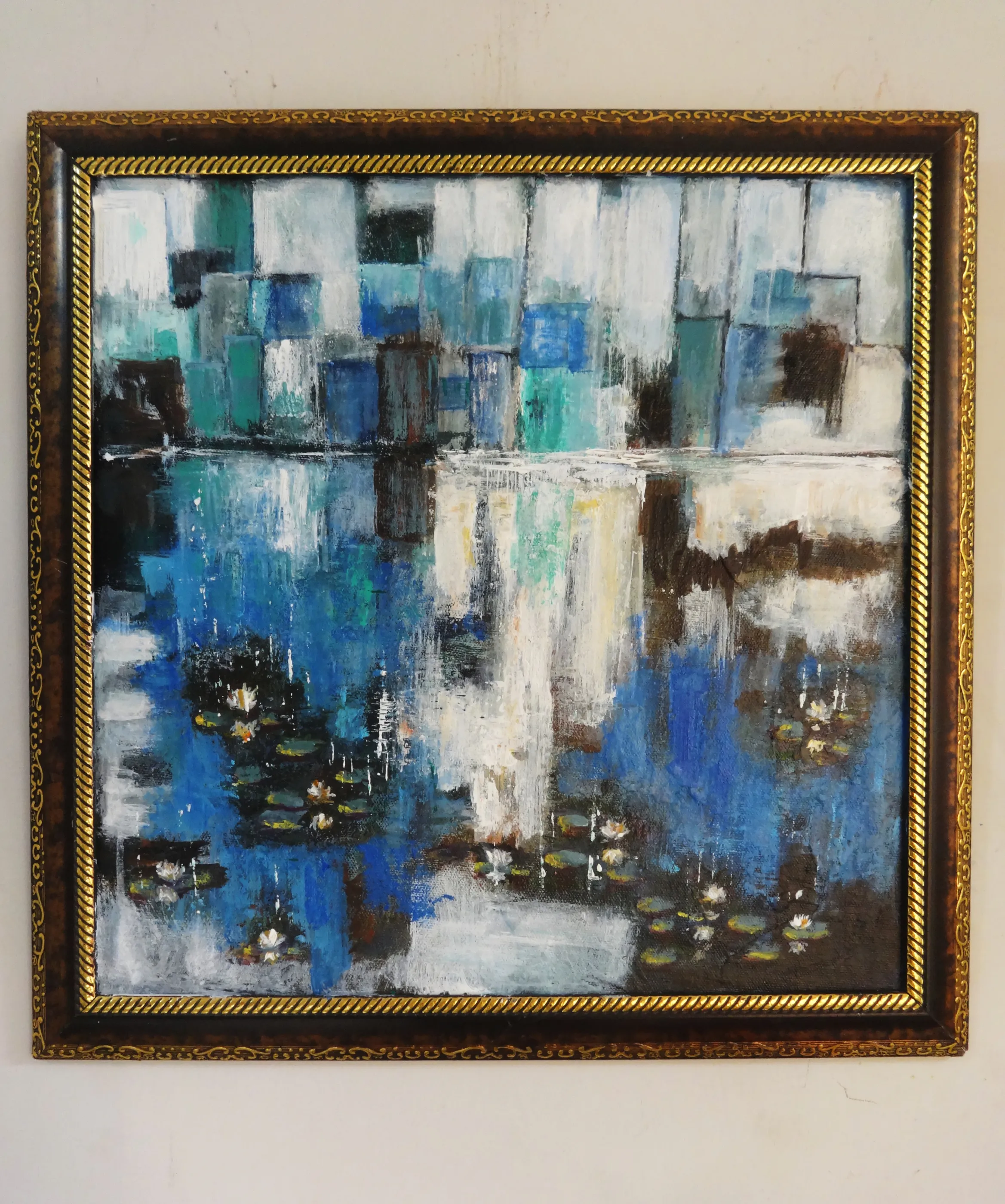 Where the City Pauses - Abstract Cityscape with Water Lilies - View 2